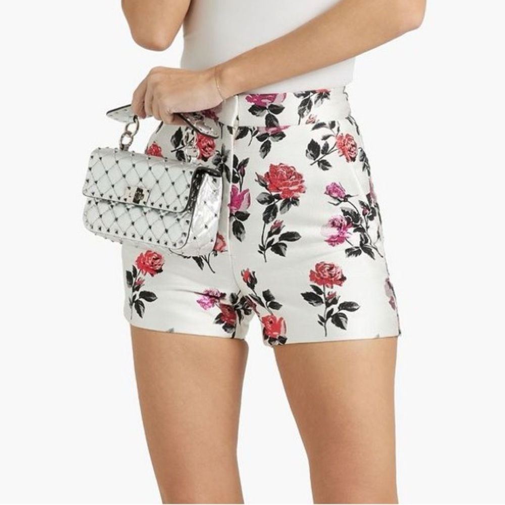 NWT Valentino Garavani Metallic Silk Blend Brocade Shorts Floral High Rise 38